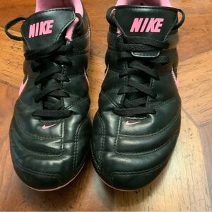 Nike Black and Pink Athletic Cleats with Leather Finish